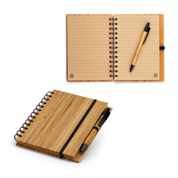 Caderno A5 Ecológico com Capa Dura em Bambu e Caneta