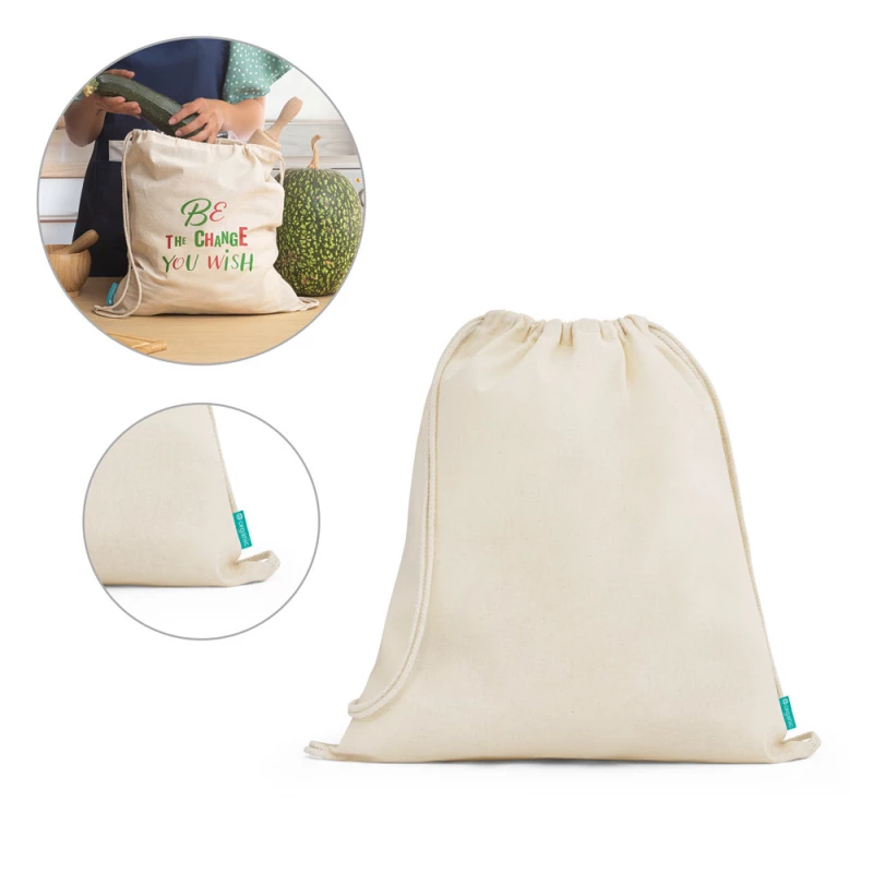 sacola tipo mochila em algodão orgânico