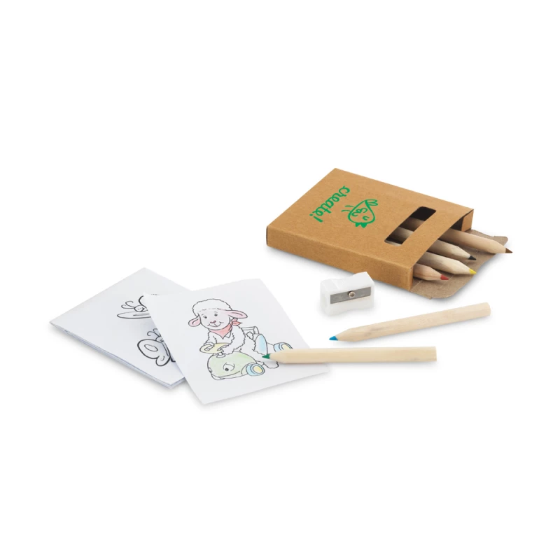 kit com 6 lápis, 1 apontador e 15 cartões para colorir