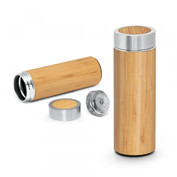 garrafa térmica em bambu com infusor