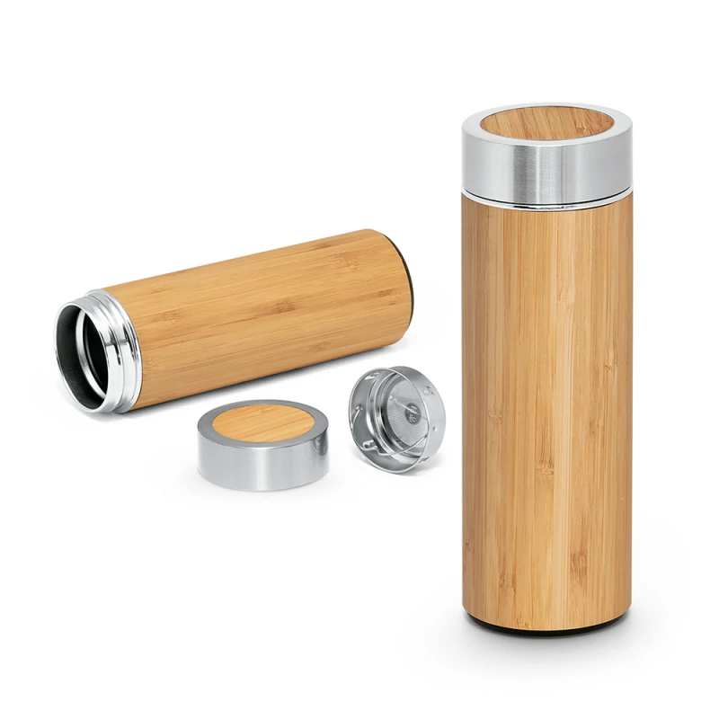 garrafa térmica em bambu com infusor