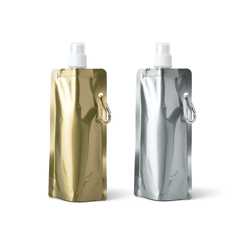 squeeze dobrável metalizado com mosquetão 460 ml-cromado