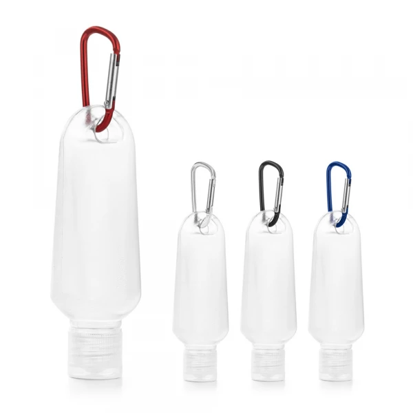 Frasco com mosquetão para alcool em gel 50 ml