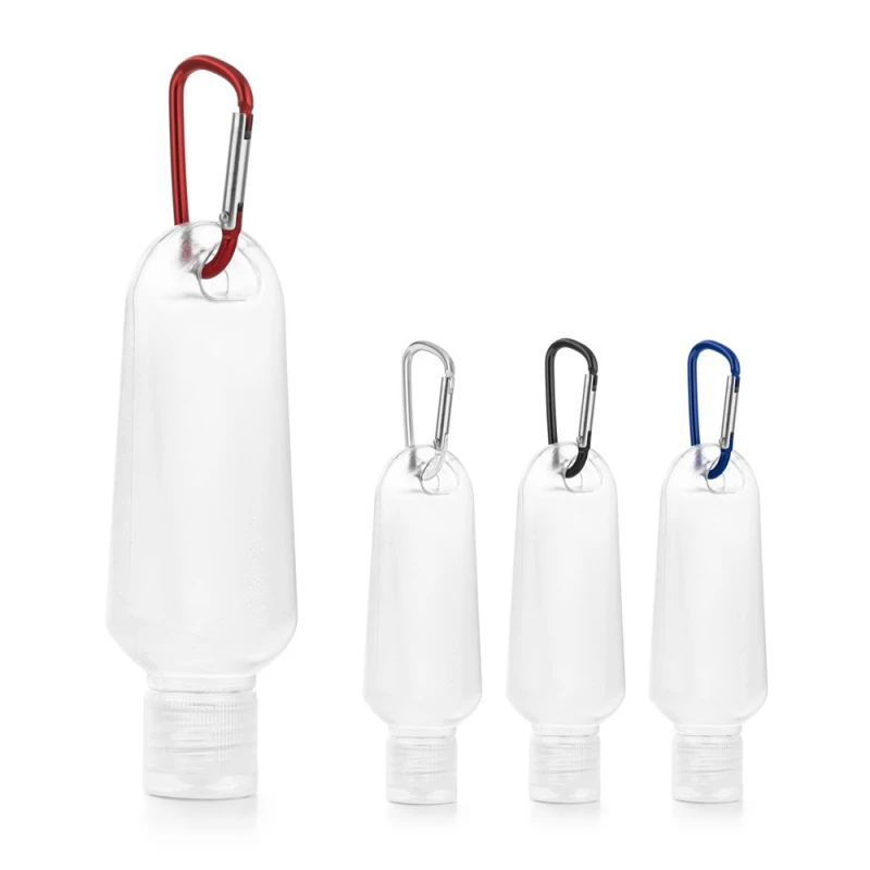 Frasco com mosquetão para alcool em gel 50 ml