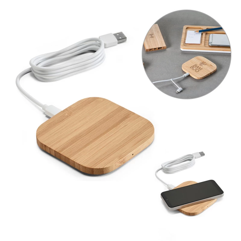 carregador wireless em bambu