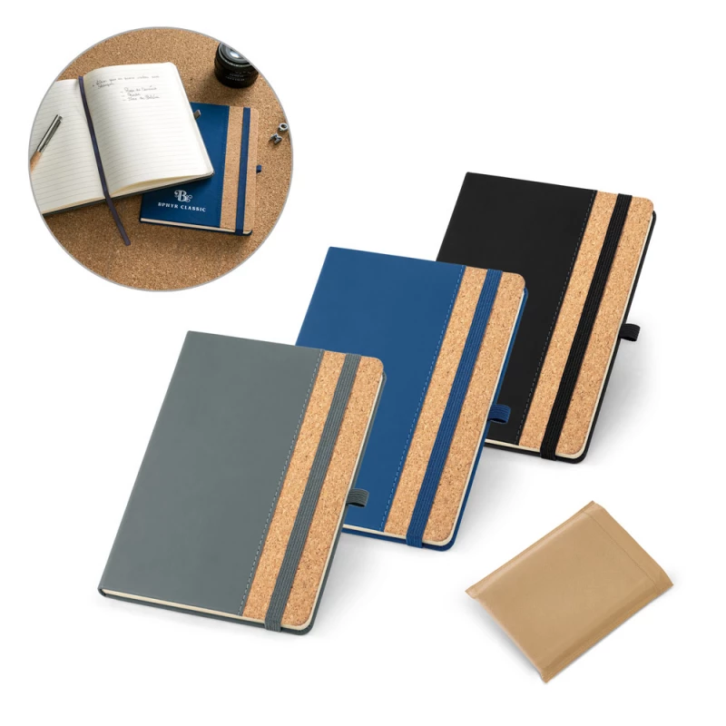 caderno a5 ecológico com capa em cortiça e pu