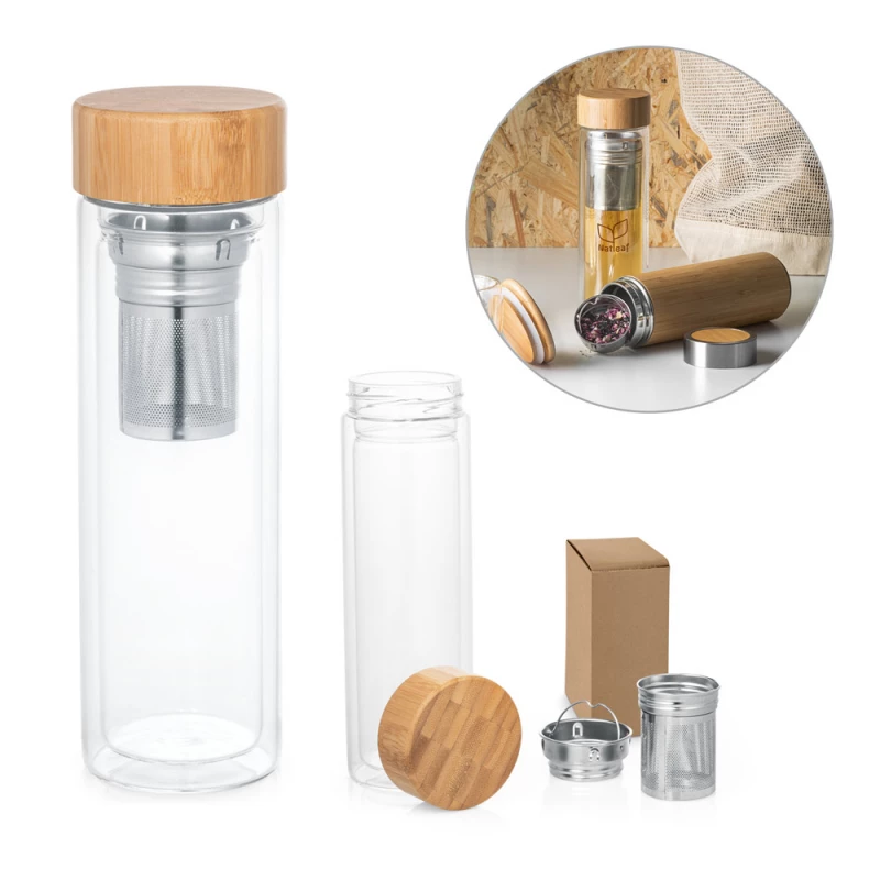 garrafa com infusor Glass Bamboo Infu 360ml