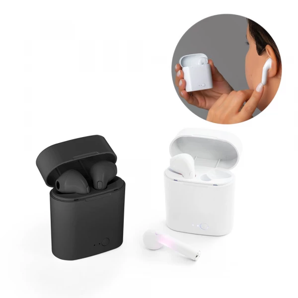 fone de ouvido com caixa carregadora